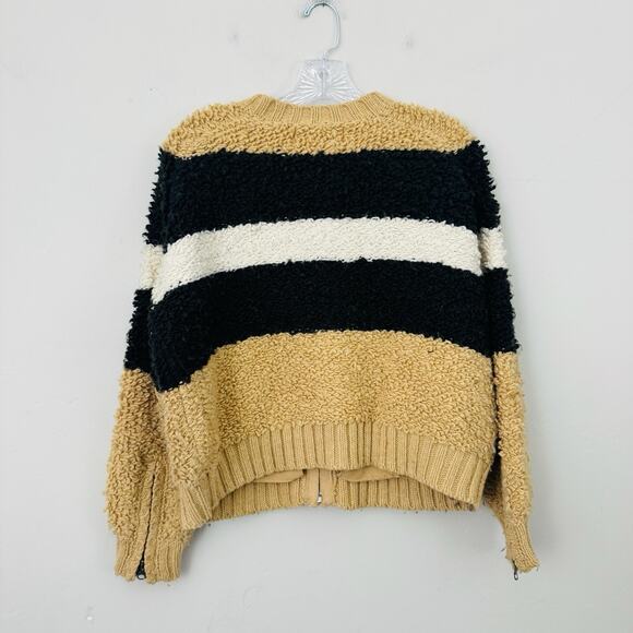 Wild Fox Brown And Black Striped Fuzzy Full Zip Wool Blend Sweater Women’s XS - Picture 6 of 7